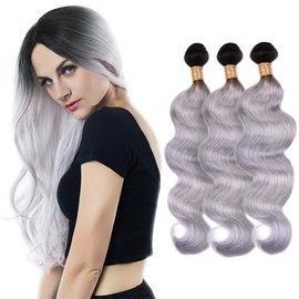 Labamiya Human Hair Bundles 10 12 14 Inch Omber Grey Body Wave Bundles Human Hair 12A Unprocessed Soft Sewn In Wave Hair for Black Women with Double Weft