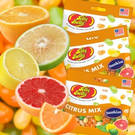 Sunkist Citrus Mix Jelly Beans, Assorted Fruit Flavored Chewy Candies, Individually Bagged Shareable Bulk Candy, Pack of 3, 3.1 Ounces