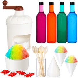 Zubebe Manual Shaved Ice Maker Machine Kit for Home, 1 Snow Cone Machine 6 Reusable Cups, 6 Spoons, 4 Plastic Syrups Bottles, 3 Reusable Ice Mold Snow Cone Machines, White