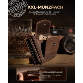 LORZOR AirTag Wallet with XXL Coin Compartment for 10+ Coins, Slim Wallet AirTag, Men's Genuine Leather Wallet, AirTag Wallet Men's Wallet, Card Holder RFID Protection, Smart Wallet, Wallet, dark