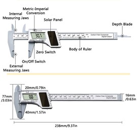 Calipers Measuring Tool, 2PCS 150mm 6inch Plastic Digital Caliper LCD Digital Electronic Ruler Carbon Fiber Vernier Caliper Gauge Micrometer Measuring Tool