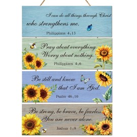 Christian Gifts for Women, Bible Verse Sunflower Wooden Hanging Sign, Inspirational Religious Wall Decor for Home Bedroom Living Room