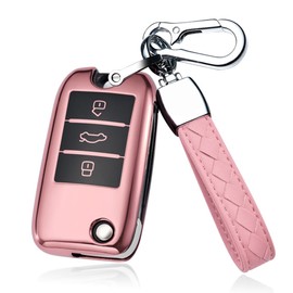 HIBEYO Folding Key Fob Cover For Roewe RX5 for MG3 MG5 MG6 MG7 for MG ZS GT GS 350 360 750 W5 Accessories with Keychains TPU Car Key Holder Cover Protector-Pink