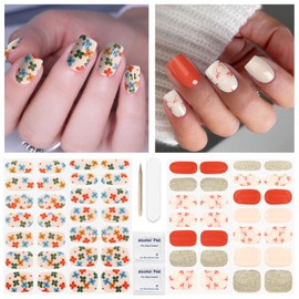 DUKASOU Semi Cured Gel Nail Strips, (Glitter,Five Flower) 56 Pcs Gel Nail Wraps,Stickers Works with Any UV/LED Lamps,Long Lasting,Salon-Quality, Easy to Apply