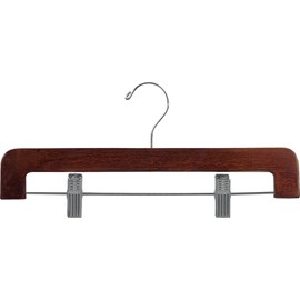 The Great American Hanger Company Deluxe Rounded Wooden Pant Hanger w/Adjustable Cushion Clips, Box of 25 Flat Wood Bottom Hangers w/Walnut Finish and Chrome Swivel Hook for Jeans Slacks or Skirt