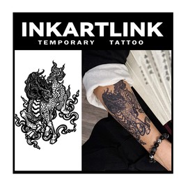 INKARTLINK Tattoo Tech,2 Sheets Extra-Large Semi Permanent Tattoo,Adult Art Design Temporary Tattoos, Lasts 1-2 Weeks, Waterproof, Realistic look, No Adhesive, No reflection (Kirin Design）