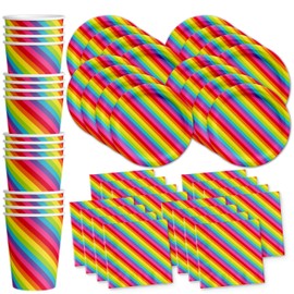Rainbow Birthday Party Supplies Set Plates Napkins Cups Tableware Kit for 16