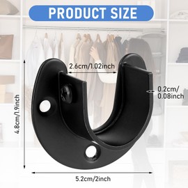 2 Packs Closet Rod Bracket, Stainless Steel Closet Pole Sockets U-Shaped Closet Rod End Supports with Screws Heavy Duty Flange Rod Holder for Closet Wardrobe Shower Curtain (Black)