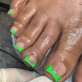 KQueenest 30 Pcs Neon Green French Tip Toe Press on Nails Short Square, Soft Gel Fake Toe Nails Press on, Natural Nude Glue on Toe nails for Women Summer, Reusable Toe Acrylic Nails