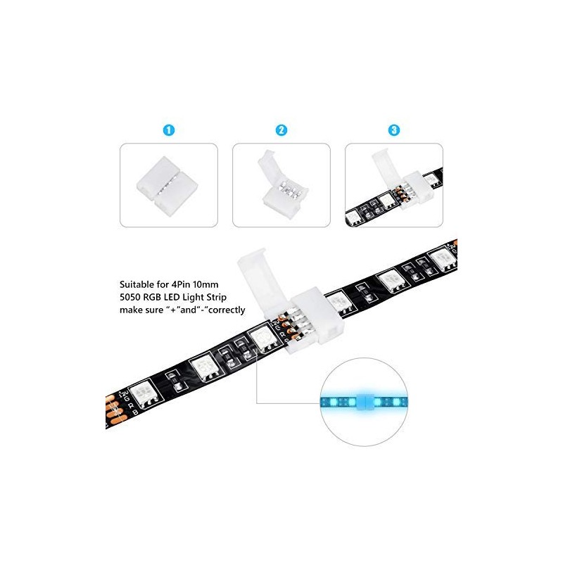 WENHSIN 10Packs 4-Pin RGB LED Light Strip Connectors 10mm Unwired