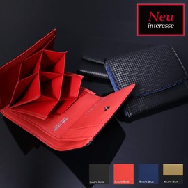 Neu Intelesse 3257 Smart Honeysell Mini Wallet, Men's Cowhide Leather, Exclusive Custom Model, 04: Black x Red