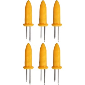 6Pcs Yellow Frogued Corn Cob Picker Tool Corn-Shaped Handle Utensil Stainless Steel Holders Rust-Proof BBQ Forks with Portable Dining for Picnics Parties （About 6 cm in length）