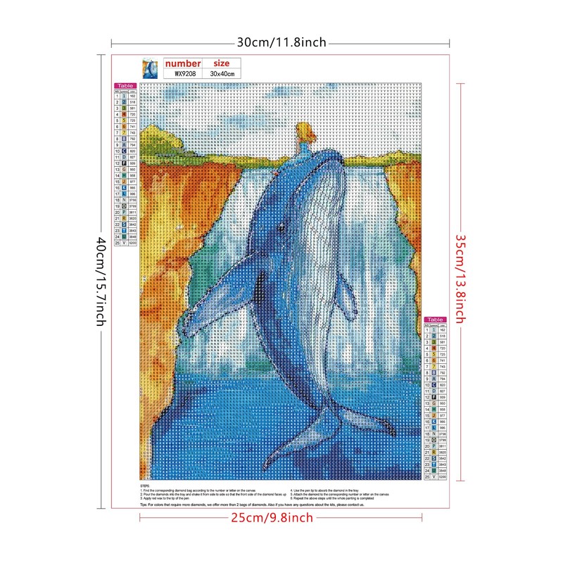 Lxmsja Blue Whale Waterfall Round Drill Diamond Painting Kits for