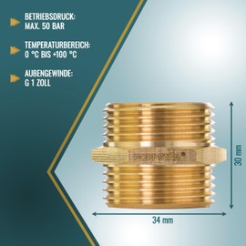 Poppstar Brass Double Nipple 1 Inch with Hexagon, Pack of 1