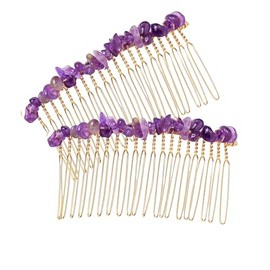 Decorative hair side comb natural stone natural crystal amethyst hair comb, Handmade Hair Accessories, Colorful Hair Accessory For Women Set of 3