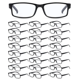 Yexiya 24 Pack Reading Glasses Bulk Adjustable Traditional Reading Glasses with Spring Hinge Non-Prescription for Men Women(Black Frame,2.0 Diopters)