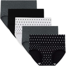 INNERSY Women’s Postpartum Underwear Cotton High Waisted Maternity Underwear Women Pack Briefs Ladies Cotton Panties 5 Pack(X-Large, Dots&Gray)