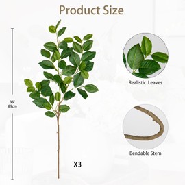 Briful 3PCS Artificial Greenery Stems Fake Plants, 35'' Long Stem Faux Camellia Branches, Real Touch Year Round Tea Leaf Branches Artificial Plants for Home Farmhouse Wedding Centerpiece Decor