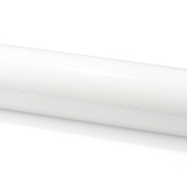 60"x60" (5FTx5FT) 7D Carbon Fiber Textured White High Gloss Vinyl Wrap Auto Car Sticker Decal Film Sheet Bubble Free Air Release Technology with Tool Kit