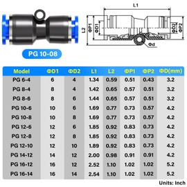 TAILONZ PNEUMATIC Straight 2 Ways 10mm-8mm Tube OD Push to Connect Tube Quick Fittings Push Lock PG10-8 (Pack of 10)