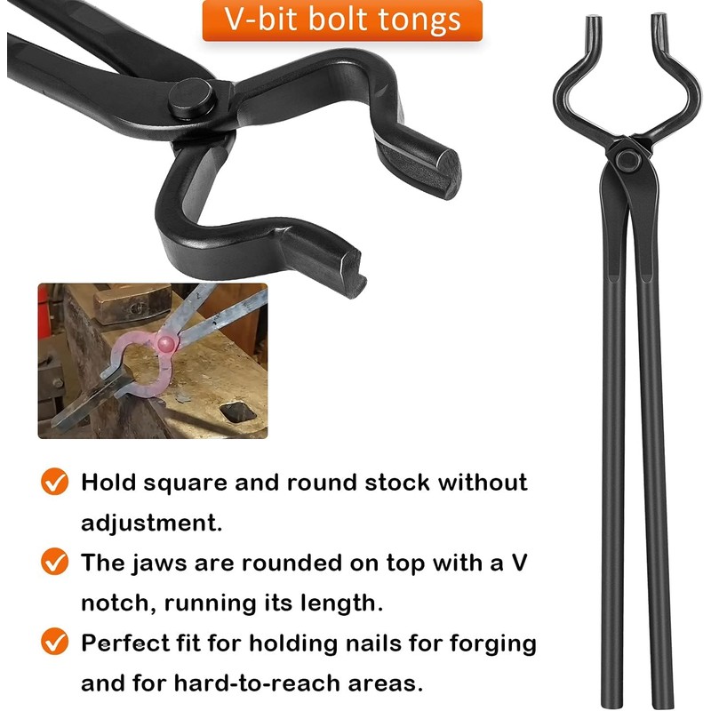 Blacksmith Tools Set - Flat, Bolt, Blade Tongs & Hammers