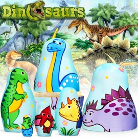 AEVVV Stacking Dinosaur Nesting Dolls Set 6 pcs - Dinosaurus Decor for Dinosaur Lovers - Matryoshka Dolls as Wooden Dinosaur Figurines - Dino Decorations