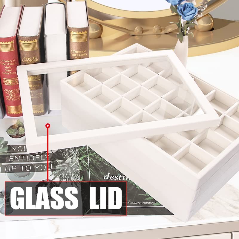 Coward Stackable Jewelry Trays Organizer Set with Clear Lid, Trays