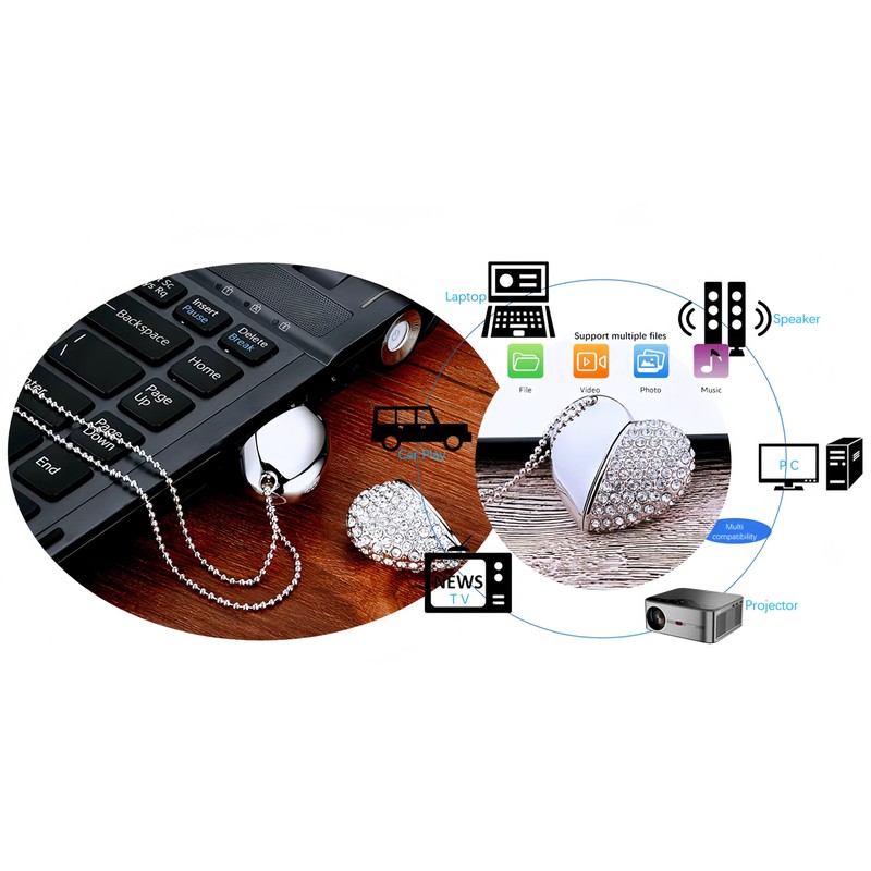 WooTeck 64GB Crystal Loving Heart Jewelry USB Flash Drive Memory