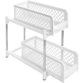 The Lakeside Collection Sliding Storage Drawers Pull Out Plastic Cabinet Organizer 2 Tier - 6" White