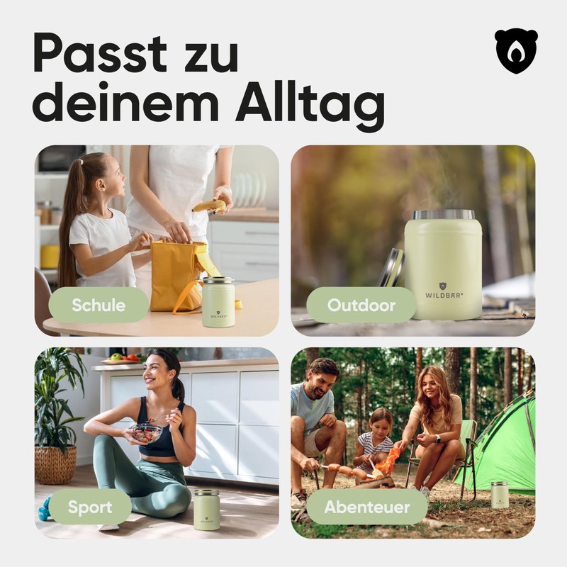 WILDBÄR Thermos Lunch Bowl, Light Green, 420 ml, Rustproof Stainless