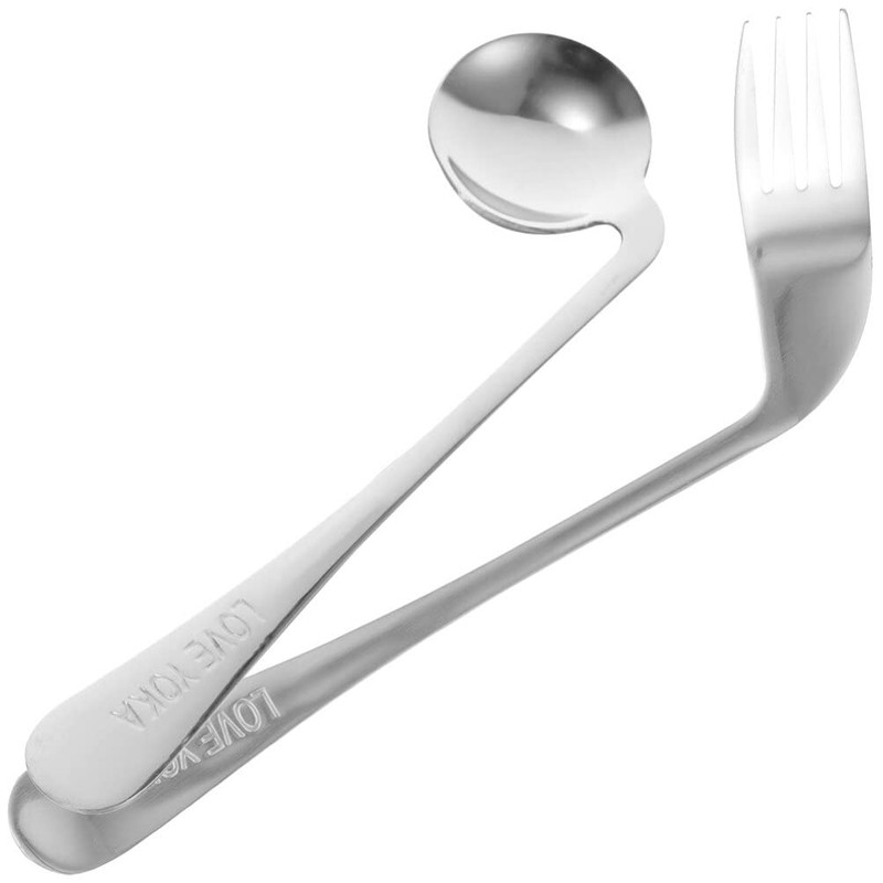 Set of 2 Feeding Utensils Including 1 Curved and 1