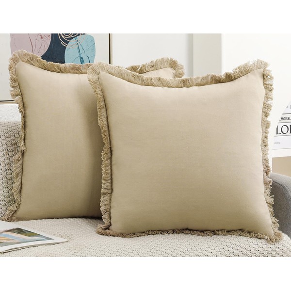 NUYECY Set of 2 Boho Throw Pillow Covers 20x20,Beige Yellow