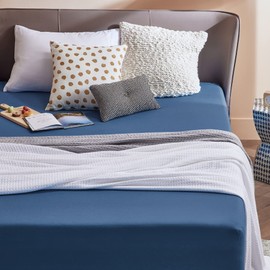 Bedsure Small Double Fitted Sheet - Bed Sheets Extra Deep Pocket 16 inch (40 cm) made of Soft Brushed Polyester Microfiber Material for 3/4 Bed, Navy, 122x190cm