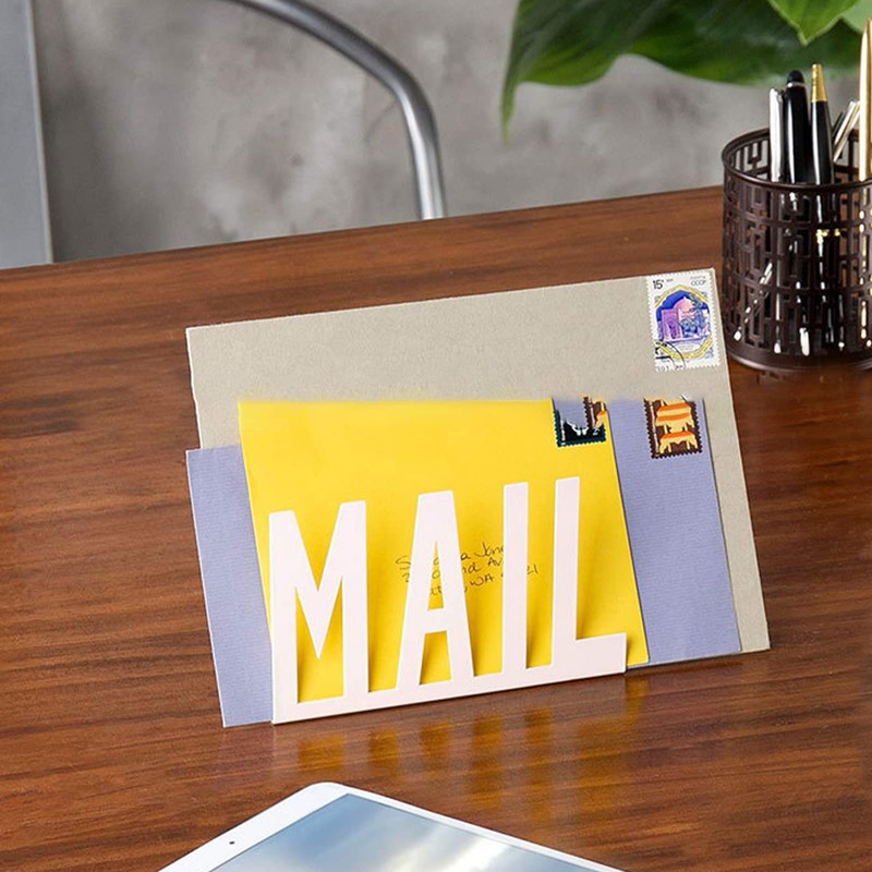 Kaluroil Mail Holder White Metal Letter Sorter Table Top Mail
