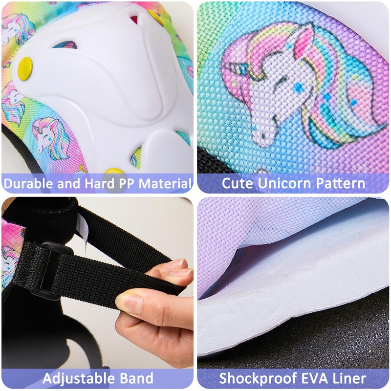 Unicorn Knee and Elbow Pads for Kids Girls 6 in