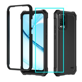 for BLU View 5 Pro Case with Screen Protector,Blu View 5 Pro Phone Case Front Silicone Bumper Frosted PC Hard Back Full Body Protection,Military Grade Shockproof Cover for Blu View 5 Pro Black