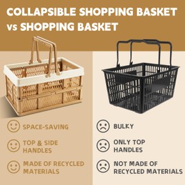 33L Collapsible Crate for storage, Plastic Milk Crate,17inch Collapsible Crates for Storage, Foldable Shopping Basket with Handles,Car Trunk Basket,for Kitchen(Brown)