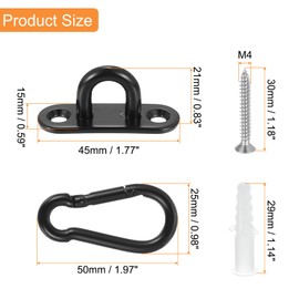 uxcell 8 Pcs Pad Eye Plate, 1.8 Inch 304 Stainless Steel Ceiling Hooks & Snap Hook Marine Hanging U Hook with Screws & Anchors for Securing Hanging, Black