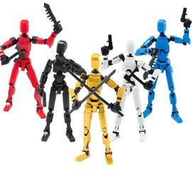 GmrvaMen 4PCS Robot Fidget Toys for Kids,Titan 13 Action Figures Set, Lucky Dummy T Nova N 13 Action Stick Figure Sensory Toys for Boys (Golden+Black+White+Blue)