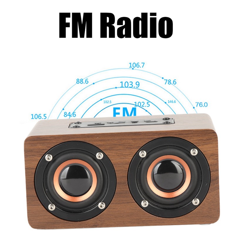 Wood Bluetooth Speaker Subwoofer FM Radio HiFi Music Clock Alarm