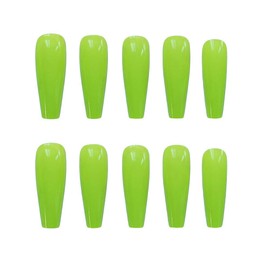 Xerling 24Pcs Extra Long Fake Nails Pure Color Coffin Glossy Press on Nails Fashion Ballerina Acrylic False Nails Tips for Women Girls Party Salon (Green)