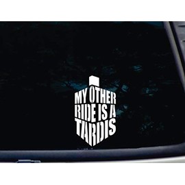 My Other Ride is a Tardis - 3 3/4" x 6 1/2" die Cut Vinyl Decal for Windows, Cars, Trucks, Tool Boxes, laptops, MacBook - virtually Any Hard, Smooth Surface