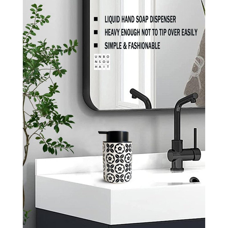 UNBONSOUHAIT Ceramic Hand Soap Dispenser for Bathroom Deco,12ounce Refillable Liquid