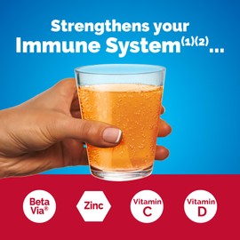 Emergen-C Immune+ Triple Action Immune Support Powder, BetaVia (R), 1000mg Vitamin C, B Vitamins, Vitamin D and Antioxidants, Super Orange, Back to School Essentials – 50 Count