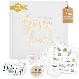 Plantvibes Wedding Guest Book + 164 Unique Wedding Stickers in German and English - 72 Pages Premium Thick Paper, It Does Not Press Through Vintage Style - Ideal for Weddings