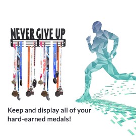 SEHAZ ARTWORKS Medal Holder Display | Medal Hanger Display | Medal Display Hanger | Medal Holder Wall (Holds Upto 30-40 Medals) NeverGiveUp Black