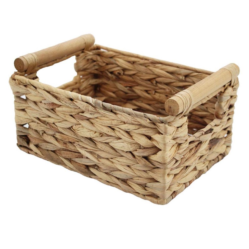 HDKJ Storage Basket Made by Water Hyacinth with Wood Handles,