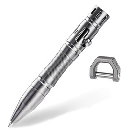 MecArmy TPX8 Mini Titanium Pen Luxury Executive Lightweight Retractable Metal Pen Ink Refillable Novelty Pocket EDC Writing Ballpoint Pens with 1 D Key Ring