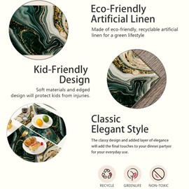 Gold Emerald Marble Placemats Set of 6,Table Mats Non-Slip Heat Resistant Washable Placemat for Party Kitchen Dining Table Decoration Indoor Outdoor