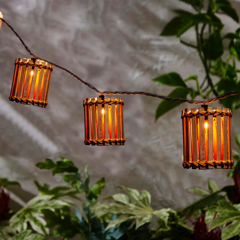 Decorative String Lights, 10 Incandescent Mini Bulbs with Natural Bamboo